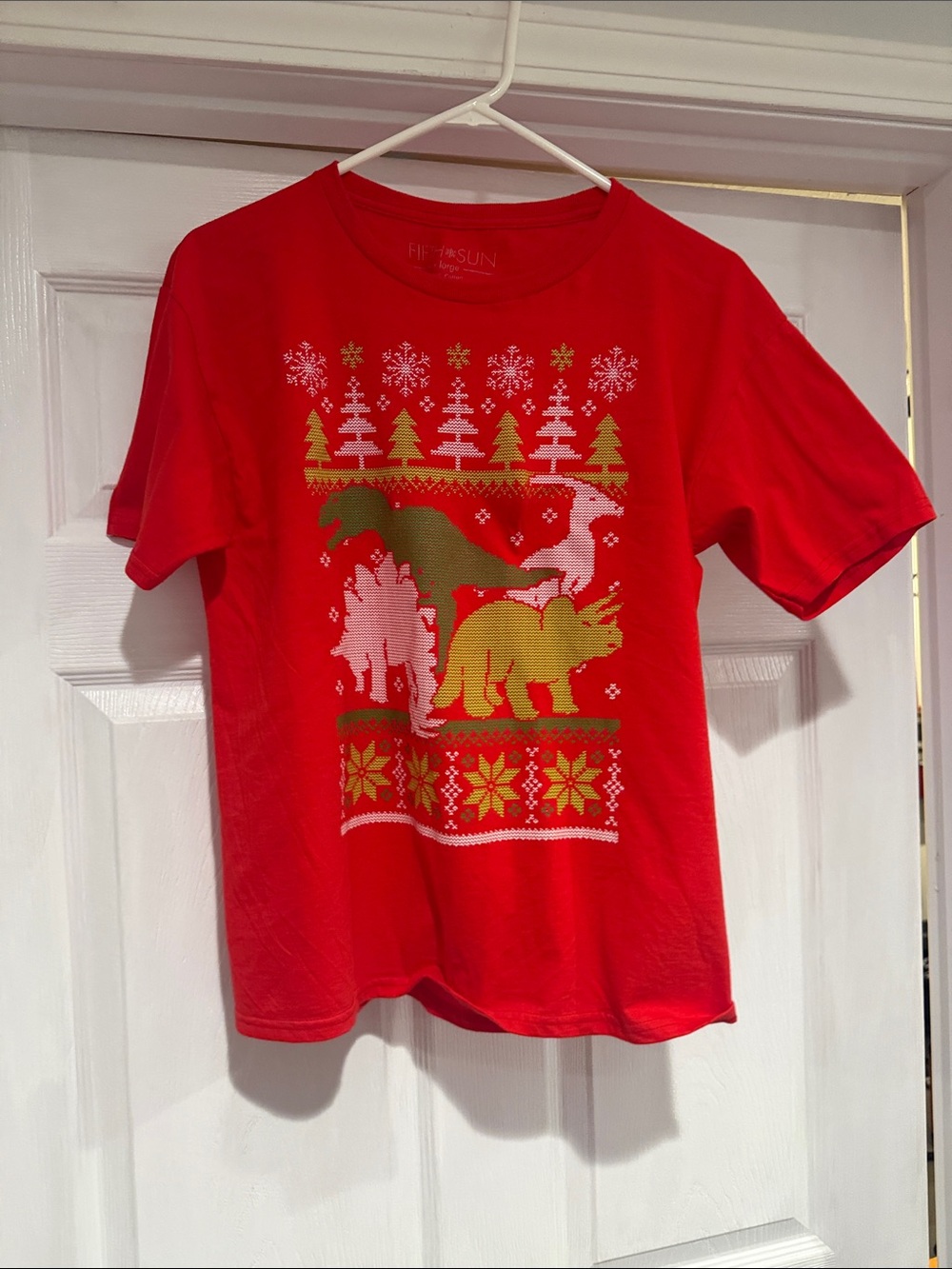 Kids Red Dino Holiday Tee -